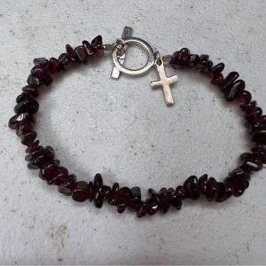 Vintage Sterling Silver Garnet Stone Bracelet w/BELIEVE Toggle Clasp